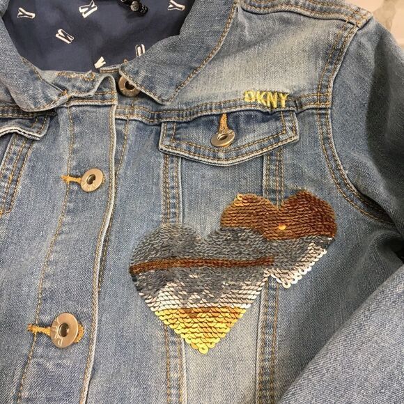 DKNY SEQUINS DENIM BUTTON UP LONG SLEEVE JACKET‎ GIRL LARGE - Picture 4 of 10